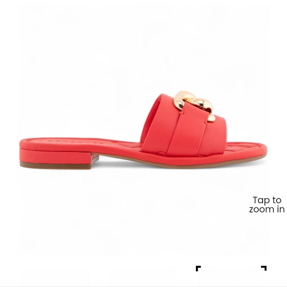 New Nwt AEROSOLES Big Gold Chain Red Coral Slide Sandals
